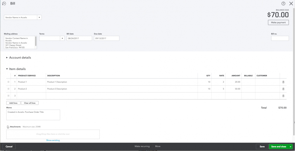 QB Purchase Order