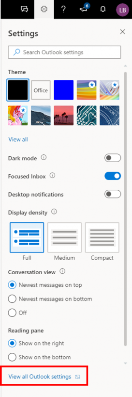 View Outlook Settings 1