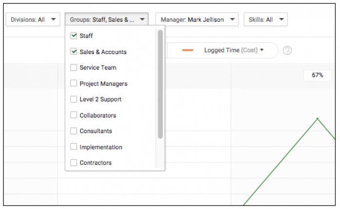 Accelo Profitability Dashboard - Report Team Selection