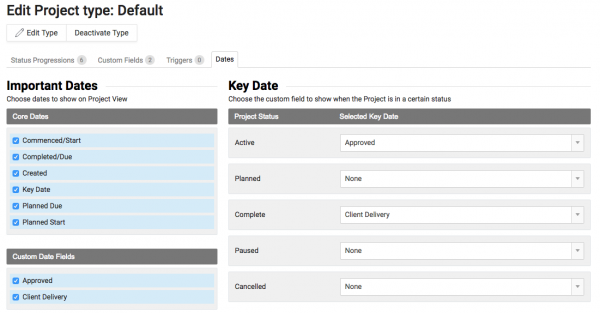 Key Dates Project type