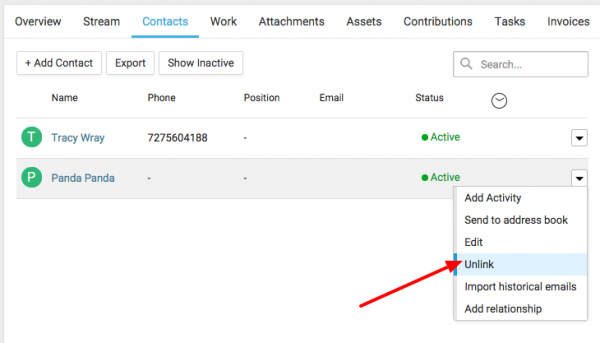 accelo.unlink contact1