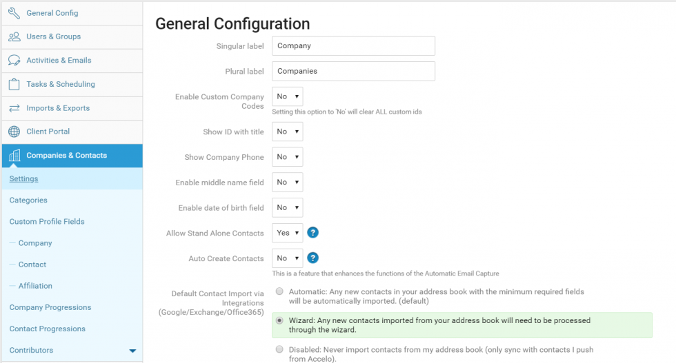 Companies General Configuration