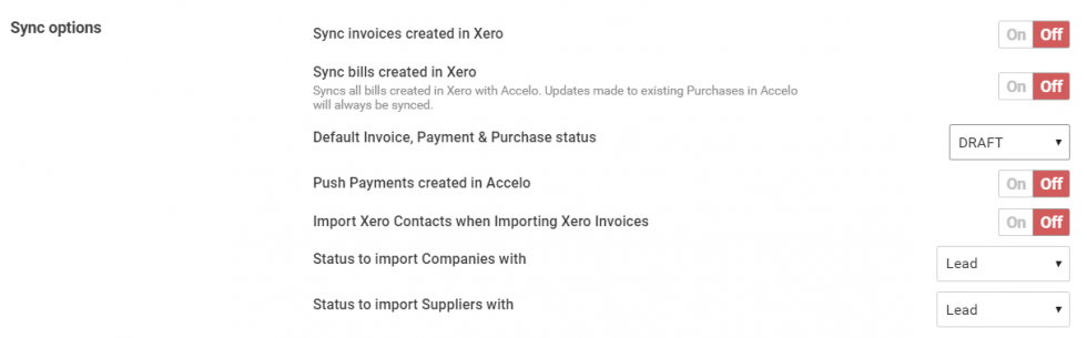 Xero sync options 123