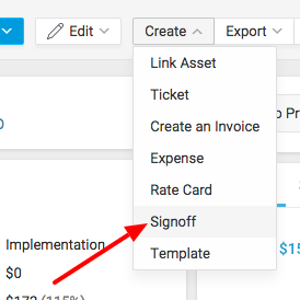 accelo.create signoff dropdown